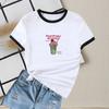 Transfronterizo 2025 Europeo y Americano Nuevo Verano Cuello Redondo Color en Contraste Manga Corta Casual Ajustado Camiseta de Mujer Top Versátil