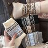 Meias de Lã Outono e Inverno para Mulheres, Estilo Étnico Fair Isle, Meias Grossas Quentes de Cano Médio, Meias Slouch Versáteis Retrô Japonesas