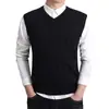 Suéter de punto para hombre de otoño e invierno, cuello en V, jersey, juvenil, sin mangas, transfronterizo, chaleco suéter para hombre, chaleco, venta al por mayor