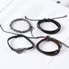 Pulsera de cuero de hoja multicapa de venta caliente transfronteriza para hombres y mujeres europeos y americanos, cuerda de PU, estilo retro callejero, joyería de estilo étnico