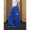 Calça casual retro de letras com contas estilo europeu e americano para mulheres, corte solto, perna reta, moda high-street, calça esportiva da moda