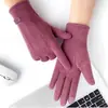 Guantes de invierno para mujer, modernos, lindos, forrados de felpa, gruesos, a prueba de frío, cálidos, para montar, conducir tranvía, gamuza, guantes de algodón