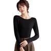 Camiseta de manga larga con cuello redondo de modal para mujer, nueva camiseta de otoño para mujer, color liso, combinable, ajustada, talla grande.