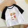Camiseta de Algodão Puro Infantil com Combinação de Cores de Manga Curta para Meninos e Meninas e Camiseta Básica de Desenho Animado Estilo Western de Verão Top de Verão T
