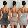 C7167 Cross-Border Aliexpress Amazon Moda Europeia e Americana Feminina Vestido Curto Sexy Justo com Alças de Strass