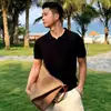 Camiseta tipo Polo de Punto para Hombre Manga Corta Solapa Cuello en V Cuello de Gaviota Rayas Estilo Old Money Negocios Verano Fábrica Transfronteriza Venta al por Mayor