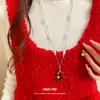 Colar de Pônei Zircônia Red Velvet, Corrente Versátil para Suéter Estilo Vintage, Acessório de Luxo Leve de Alta Qualidade para Mulheres