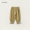 Calça Infantil para Meninas com Punhos Florais Pequenos, Calça de Verão Anti-Mosquito, Calça Casual Leve