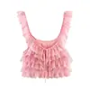 ZA Frontera Europa Comercio Exterior Ropa de Mujer AliExpress Venta Caliente Moda Encaje Decoración en Capas Camisola
