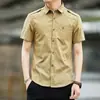 Camisa de Manga Corta para Hombre Verano 2018 Camisa de Manga Corta 100% Algodón para Hombre Corte Ajustado Militar Casual Delgado de Moda Ropa