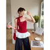 Camisola Roja Estilo Ballet con Lazo de Puntos Rojos Diseño de Verano para Mujer Costura Cinta Fruncida Top
