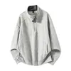 Moletom com Zíper Meio e Gola Alta Pesado Branco e Cinza Masculino e Feminino Estilo Outono e Inverno Design Desconstruído Quadrado Senso de Design Silhueta Americana Roupa Exterior