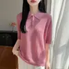 Estilo Transfronterizo Old Money 26 Verano Mujer Cuello Solapa Patrón Ondulado Hueco Manga Corta Tejido Transpirable Delgado Versátil Blusa