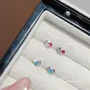 Pendientes de Botón Mini Lindos de Colores con Forma de Corazón Completamente Cubiertos de Pedrería, Accesorios para Orejas Estilo Nicho