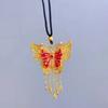 Colgante de mariposa con borla de filigrana, pintado con esmalte dorado y arena vietnamita, cadena de suéter con mariposa de oro simulado 999