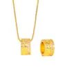 Colar com Pingente de Contas de Transferência Roller Gelo Triturado Dourado Brilhante 24K Banhado a Ouro com Cristais, Estilo Puzuo Zhoujia, para Mulheres