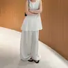 Moda Verão 2026 Versátil Temperamento Gola Redonda Sem Mangas Camisa Colete Drapeado Calça Longa Conjunto de Duas Peças