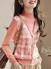 Suéter Retro de Estilo Occidental para Primavera, Otoño e Invierno 2025, con Cuello Alto, Tejido de Punto, Chaleco con Costuras, Top Falso de Dos Piezas para Mujer