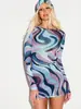 Vestido de malla transparente con estampado de tigre, superventas transfronterizo europeo y americano para mujer, corte ajustado, que realza la figura, vestido bodycon estilo chica playera sexy
