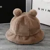 Moda Orejas de Mickey Estampado de Leopardo Sombrero de Cuenca para Mujer Otoño e Invierno Coreano Dulce Felpa Cálida Sombrero de Pescador Mostrando la Cara Sombrero Pequeño Cálido