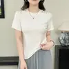 Camiseta de Manga Corta para Mujer de Verano Más Vendida con Botones Dorados Tachonados, Top de Talla Grande con Aspecto de Alta Gama, Cuello Redondo, Hombro Normal Ropa para Mujer