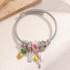 Pulsera Ajustable Dora Creativa Multielemento de Fruta Piña Colgante Aleación Goteo de Aceite Plateado Accesorios de Pulsera