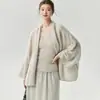Cárdigan de punto Kangbaolai 25% seda de morera 75% cachemira para mujer, con diseño de cuello halter, corte holgado y mangas anchas, adecuado como suéter o prenda exterior