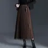 Saia Plissada de Malha Reversível para Mulheres, Nova Coleção Outono 2026, Cintura Alta, Cobre o Quadril, Longa, Elegante, para o Trabalho, Saia Evasê