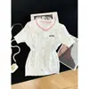 Cárdigan de punto blanco con lazo de perlas, cuello redondo, manga corta para mujer, corte ajustado, top versátil, talla única, rosa