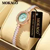 Reloj Moka de Alta Gama para Mujer Ovalado Incrustado de Diamantes Exquisito de Alta Gama Reloj de Cuarzo de Aleación Medieval Pulsera de Cadena de Cobre de Lujo Ligero Reloj con Pulsera Impermeable