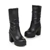 34-46 Otoño/Invierno Botas de Cuero para Mujer con Punta Redonda y Caña Media, Suelas Gruesas y Plataforma Impermeable, Estilo Europeo y Americano, Botas Martin Talla Grande para Mujer