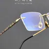 Gafas sin Marco de Alambre Dorado Bicolor con Patrón de Dragón, Montura de Titanio Puro, Modelo para Hombres de Negocios Estilo Chino, Ultraligeras, Se Pueden Personalizar con Graduación
