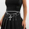 Moda Retrô Europeia e Americana Personalidade Influenciador Combinando Vestido Acessórios Tendência Franja Cruz Pérola Falsa Corrente de Cintura para Mulheres