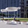 Pavilhão de descanso de grande escala ao ar livre, mesa e cadeira de desenho animado de aço-vidro, parque, local comercial, galeria de aço inoxidável, ornamentos, escultura