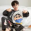 Pijama Infantil de Manga Longa Fino Roupa de Casa de Bebê Roupa de Outono para Menino Crianças Médias e Grandes Desenho Animado Adolescentes Roupa para Ar Condicionado conjunto