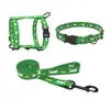Directo de fábrica: Conjunto de tres piezas de transferencia de calor para mascotas con silueta de gato doble de dibujos animados, con arnés, collar y correa para pasear mascotas