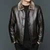 Jaqueta Masculina de Couro Sintético com Forro de Lã, Casaco de Couro Espesso com Pelo Integrado, Roupa de Inverno para Meia-Idade e Idosos, Jaqueta Casual Quente