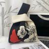 Bolso de Mano para Mujer del Festival del Bote del Dragón Panda, Bolso Cubo Tejido, Estilo Coreano y Japonés Versátil, Bolso Tote Casual, Bolsa para el Almuerzo, Lindo y Divertido
