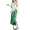 Falda plisada Miyake 2026 Verano Nueva Falda Estampada Casual Versátil Abertura Trasera Falda de Longitud Media Falda Adelgazante