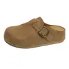 Mules retro de bico fechado com sola grossa para aumentar a altura, em couro genuíno, para mulheres, novo lançamento outono 2026, calçado casual slip-on estilo Birkenstock