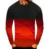 Camiseta Masculina Europeia e Americana Transfronteiriça Nova Cor Degradê Impressão Digital 3D Moda Versátil Manga Longa Gola Redonda Camiseta Masculina