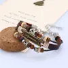 Pulsera Unisex de Cuero Genuino Estilo Europeo y Americano con Cruz y Cuentas de Moda, Suministro Estable Transfronterizo, Pulsera Vintage de Piel de Vaca