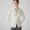 Suéter de lapela em cashmere 100% puro, emagrecedor e elegante, para mulheres, zíper duplo, gola alta, jaqueta cardigã de tricô