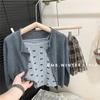 Corea del Sur Ropa Infantil Primavera y Otoño Cárdigan de Punto para Niña Abrigo Falda Plisada a Cuadros con Lazo para Bebé Niña para Comercio Exterior