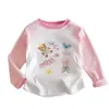 Camiseta de Manga Longa Estilo Fresco para Meninas, Novo Modelo de Outono 26, Camiseta Básica Color-Blocking em Cores Doces com Estampa de Desenho Animado, Top Básico 6