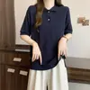 Camisa polo de verano estilo coreano, foto real, camiseta de manga corta para mujer, abotonada, corte holgado estilo coreano, bordada, con abertura y manga corta