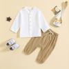 Conjunto Casual Europeu e Americano Cor Morandi com Amarração Frontal Duas Peças para Meninos e Meninas, Body de Algodão Puro para Bebê, Calça de Manga Longa, Cor Sólida