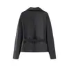 Atacado de fabricante de roupas femininas transfronteiriço 2026 AliExpress item mais vendido jaqueta de couro justa de manga comprida estilo europeu e americano com cintura de amarração e lapela