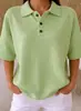 2026 Transfronterizo TEMU Nueva Blusa de Verano para Mujer Color Sólido Estampado Digital 3D Cuello de Botones Manga Corta
