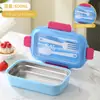 Amazon Transfronterizo Lonchera de Acero Inoxidable para Comida Ligera con Compartimentos, Tenedor y Cuchara, Lonchera Conveniente y Apta para Microondas